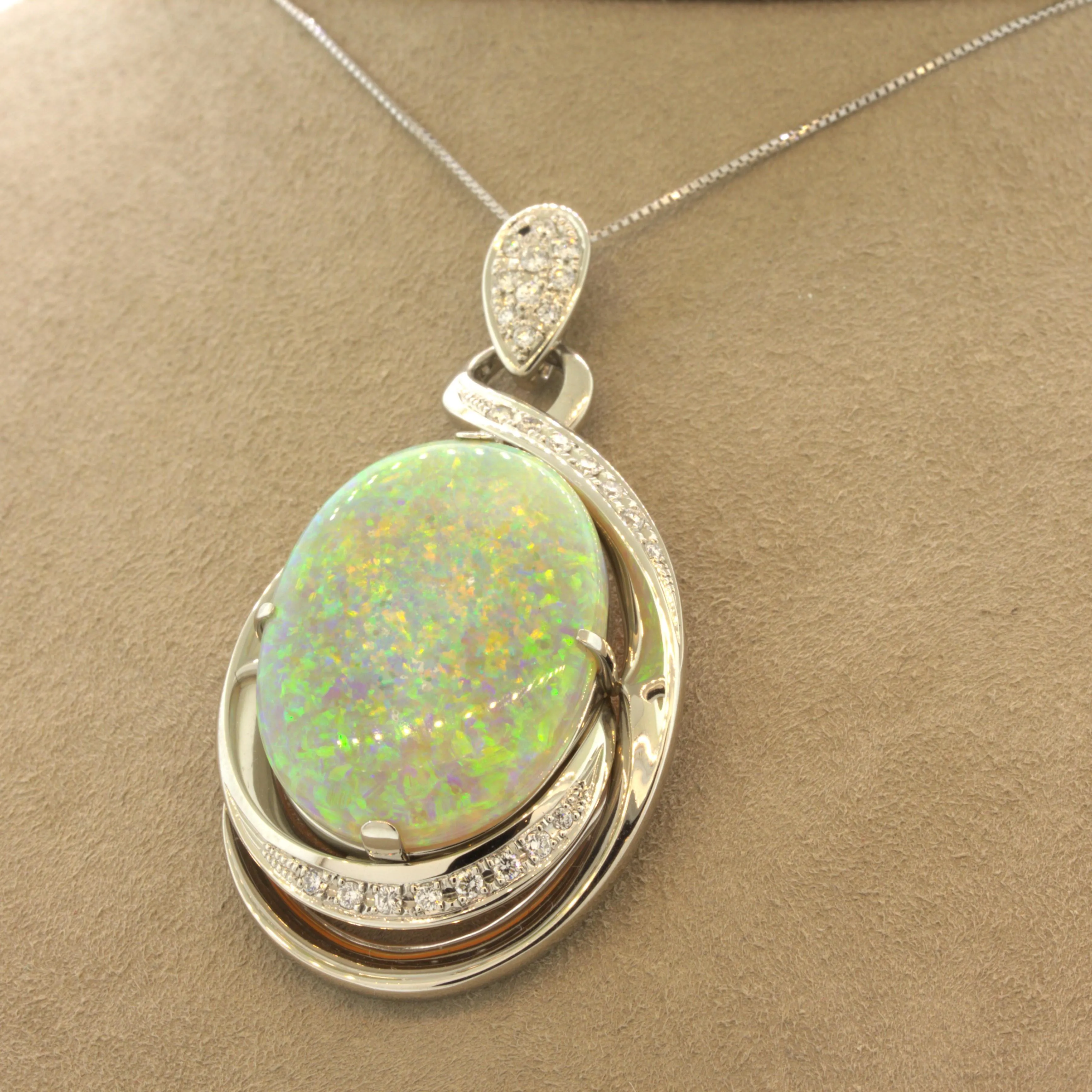 24.08 Carat Australian Opal Diamond Platinum Pendant