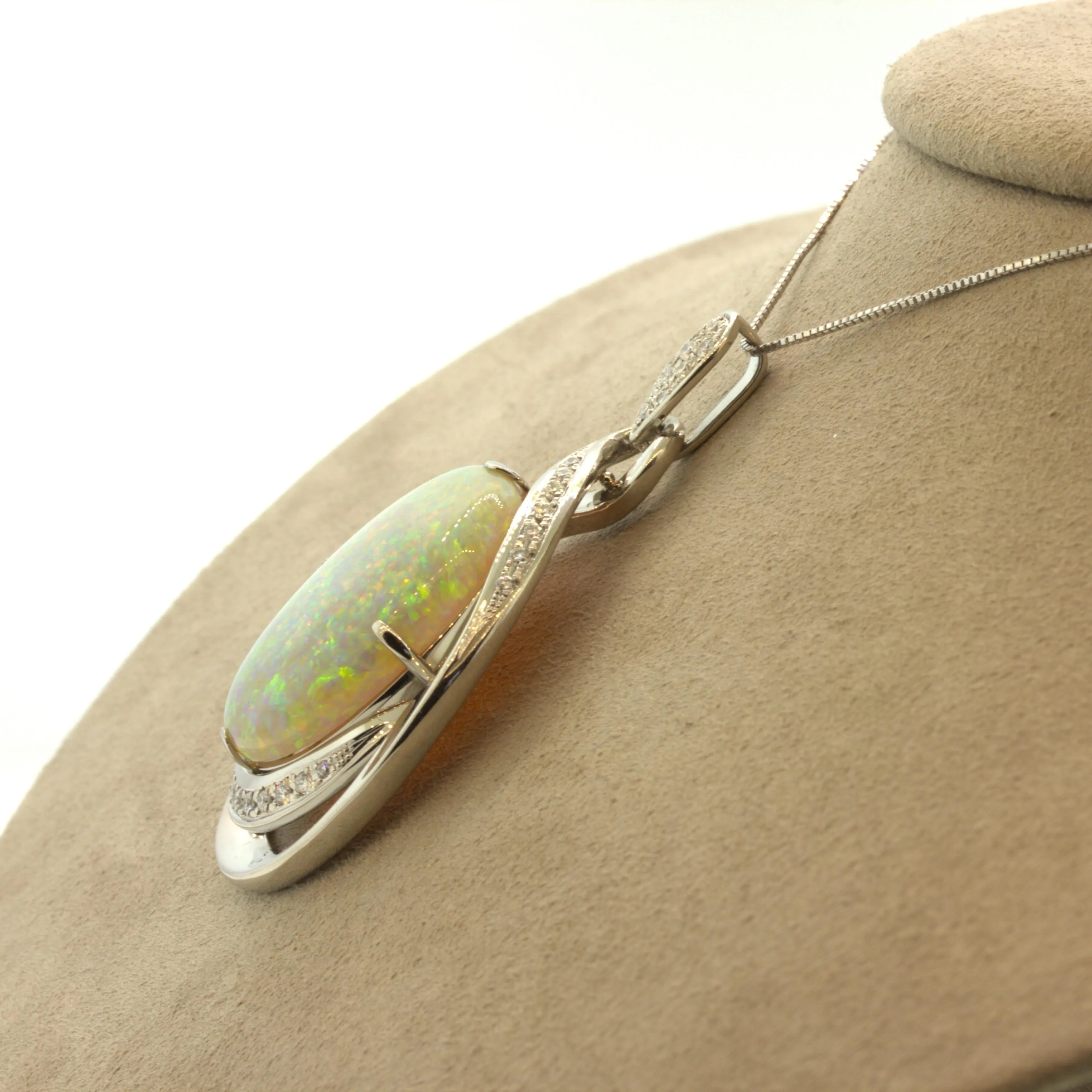 24.08 Carat Australian Opal Diamond Platinum Pendant