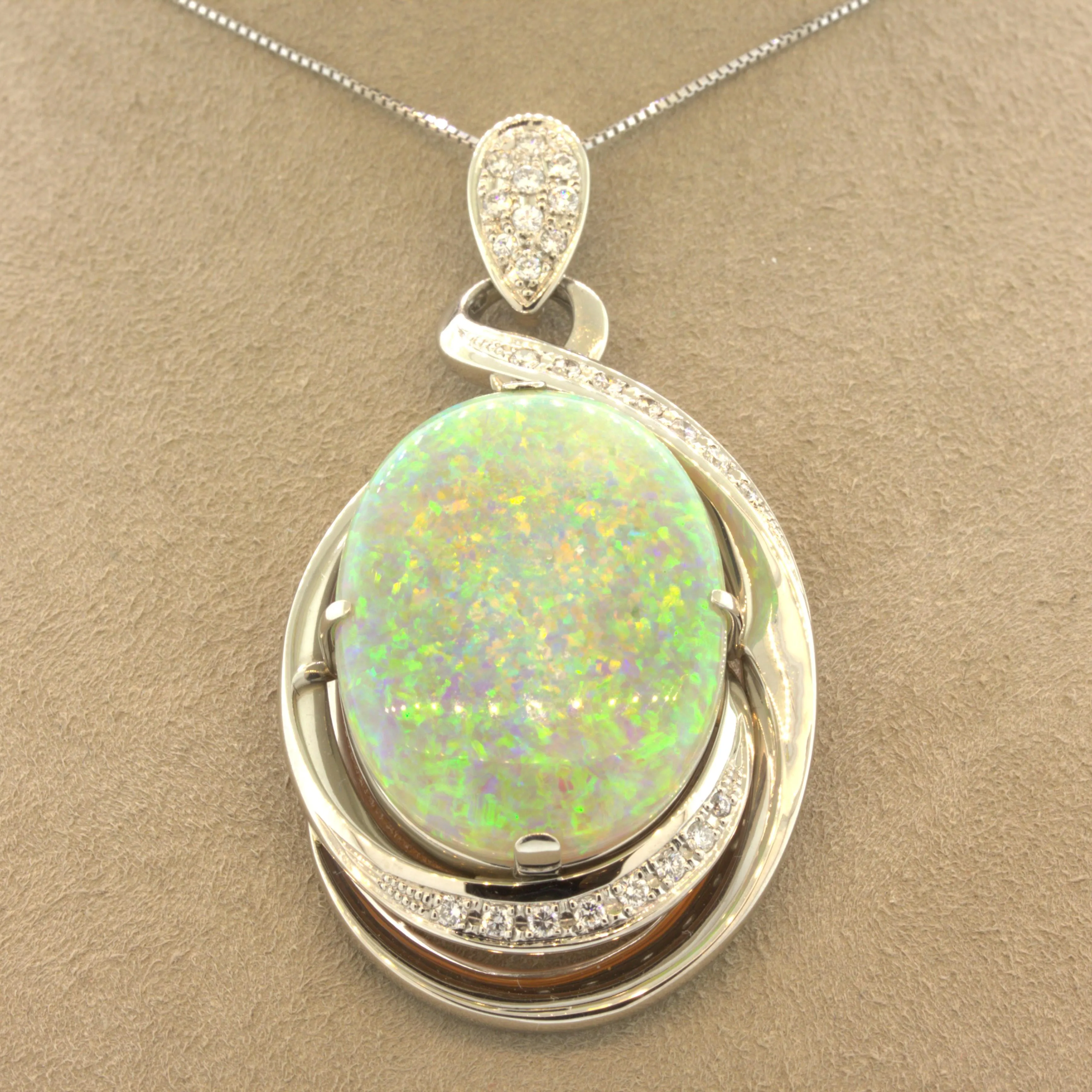 24.08 Carat Australian Opal Diamond Platinum Pendant