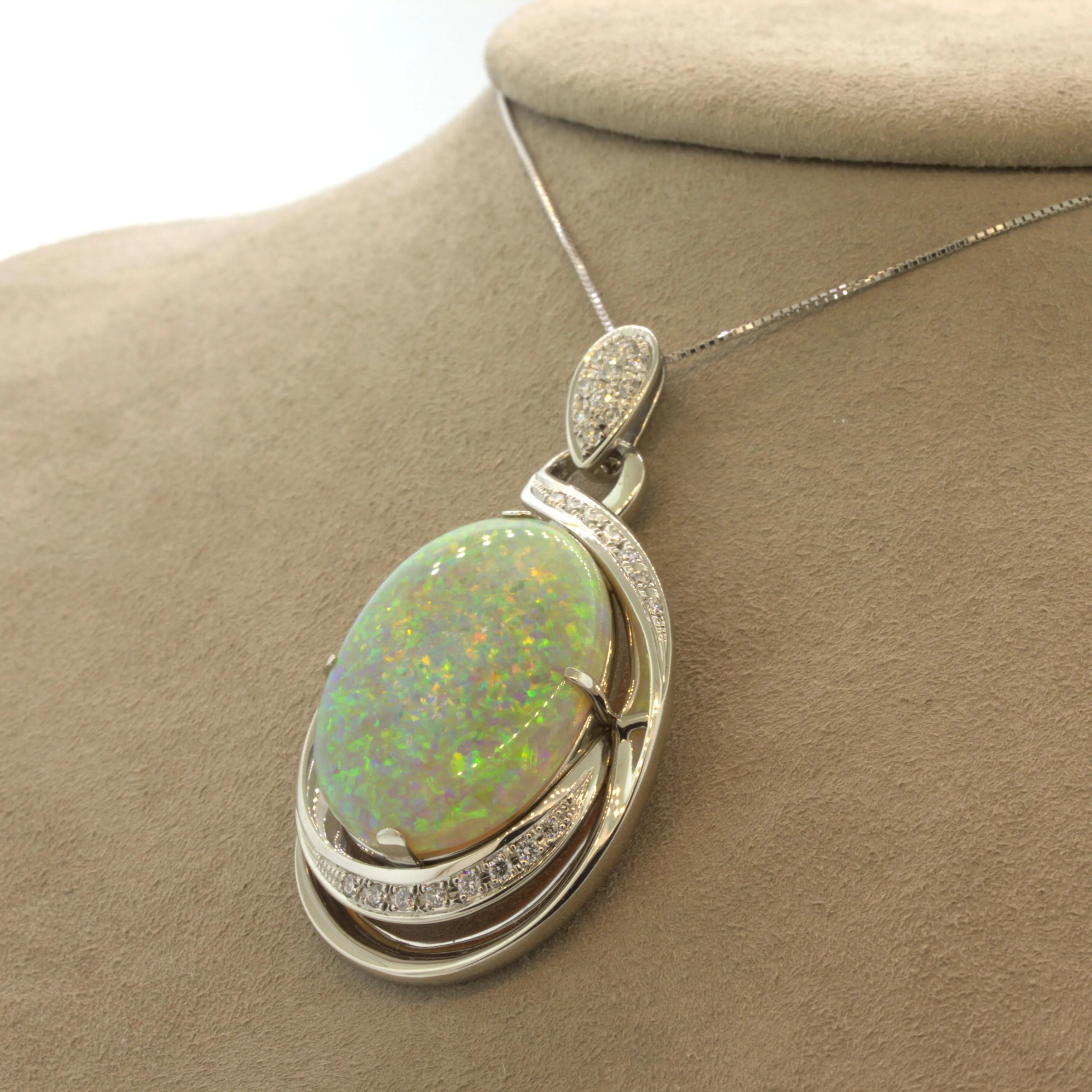 24.08 Carat Australian Opal Diamond Platinum Pendant