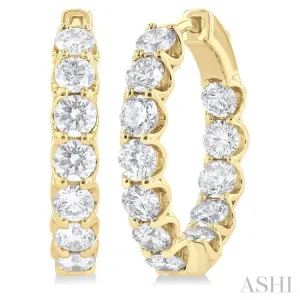 5 ctw Interior and Exterior Embellishment Round Cut Diamond Fashion Hoop Earring in 14K Yellow Gold