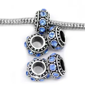 (5) September Birthstone s Sapphire Rhinestone Spacer Beads For Snake Chain Charm Bracelet