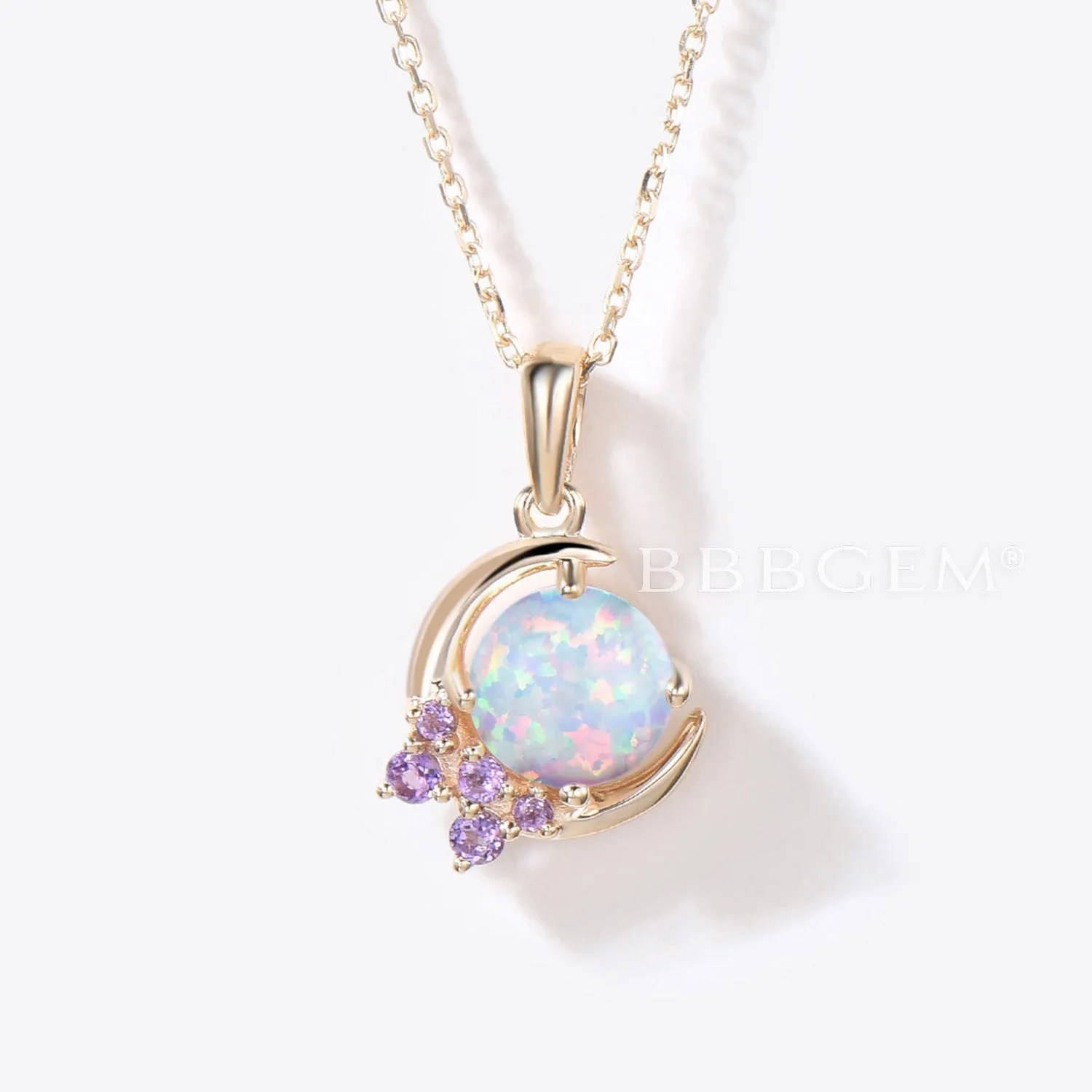 5mm Round White Opal Pendant Necklace Cluster Amethyst Pendant Vintage October Birthstone Wedding Necklace Half Moon Opal Chain Necklace