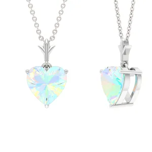 6 MM Heart Shape Ethiopian Opal Solitaire Pendant Necklace