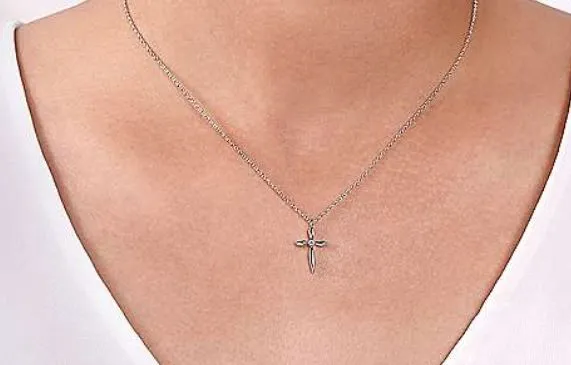 925 Sterling Silver Diamond Cross Necklace