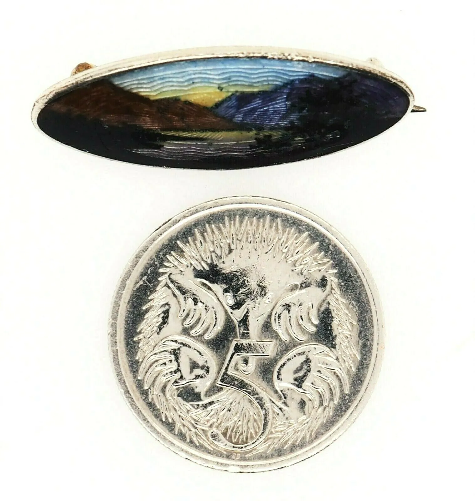 925 Sterling Silver Enamel Brooch with Landscape Design