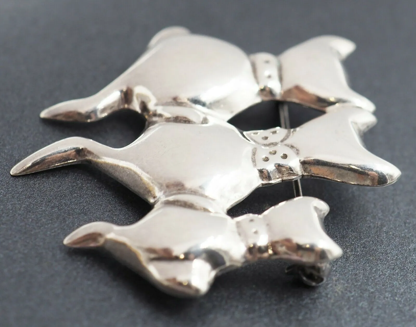 925 Sterling Silver Three Cat Brooch