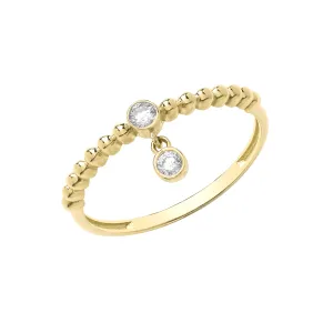 9CT GOLD CZ BOBBLE RING WITH CHARM