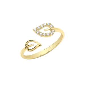 9CT GOLD CZ DOUBLE LEAF OPEN  RING