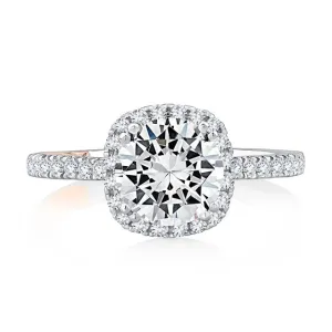 A.Jaffe Engagement Rings Cushion Shaped Halo Round Center Diamond Engagement Ring with Pave Band MECRD2546/135