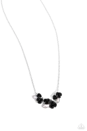 Al-ROSE Ready - Black - Flower and White Marquise Pearl Paparazzi Short Necklace