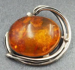 Amber Sterling Silver Brooch