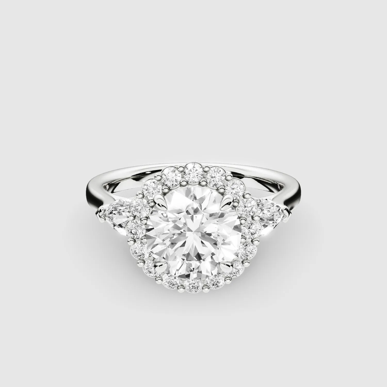 Anastasia Three Stone Lab Grown Solitaire Diamond Ring - The Mystic Halo Collection-Round