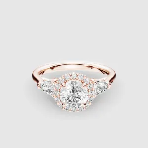 Anastasia Three Stone Lab Grown Solitaire Diamond Ring - The Mystic Halo Collection-Round