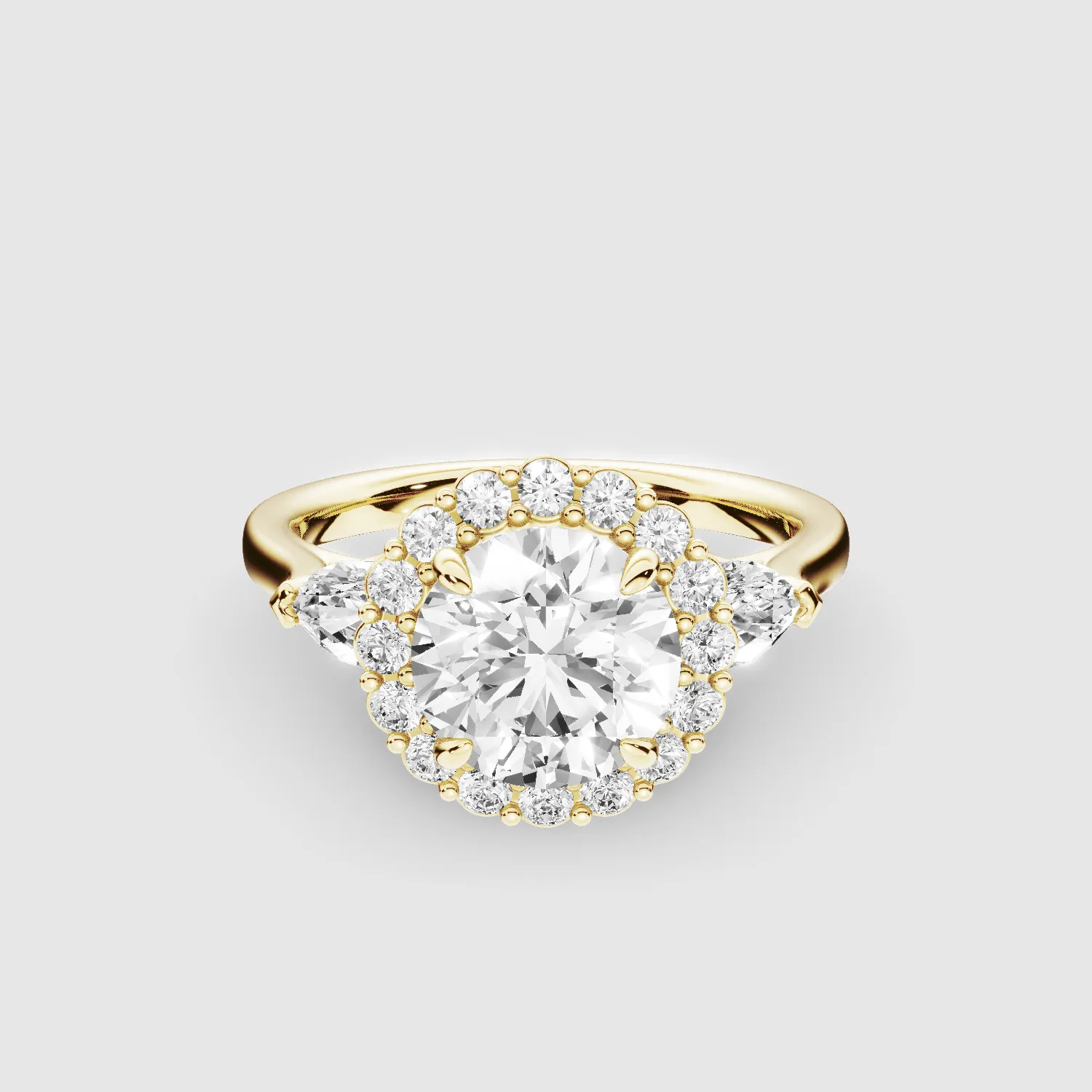 Anastasia Three Stone Lab Grown Solitaire Diamond Ring - The Mystic Halo Collection-Round