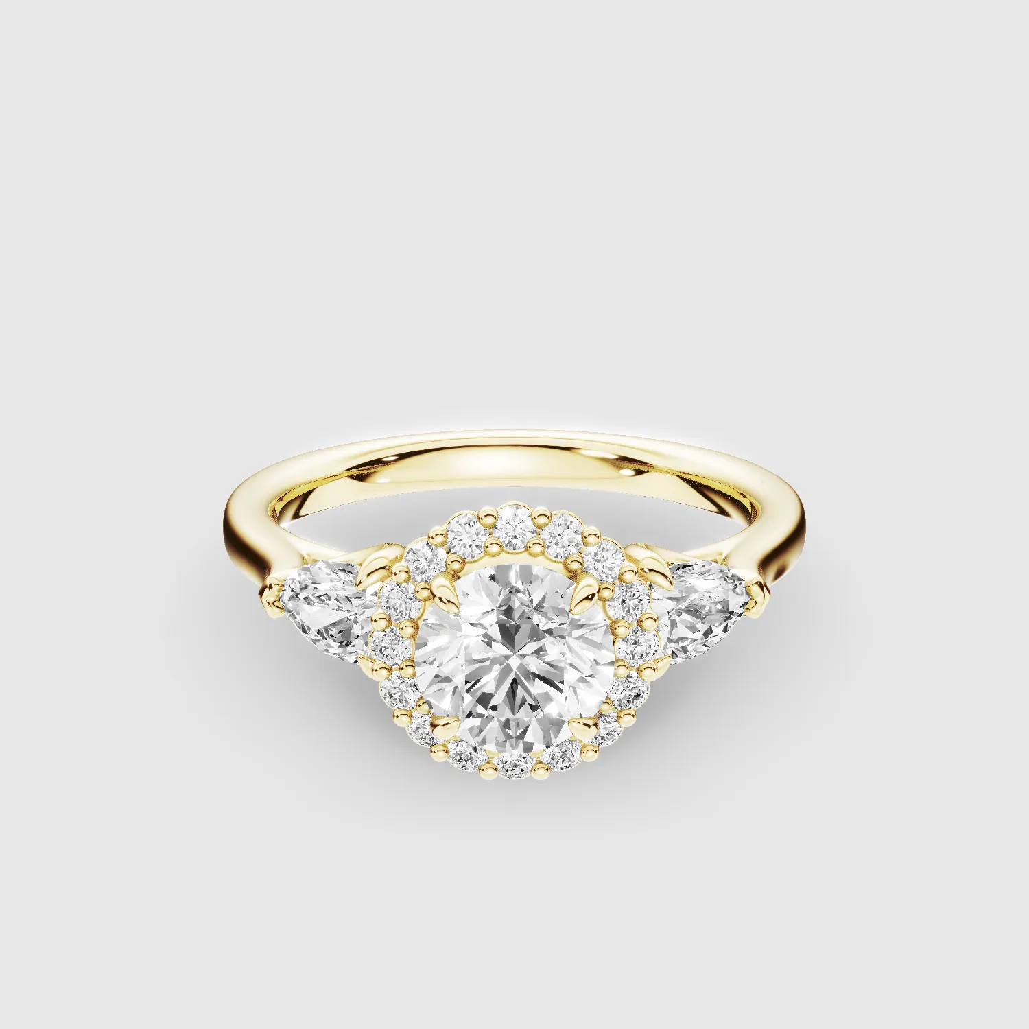 Anastasia Three Stone Lab Grown Solitaire Diamond Ring - The Mystic Halo Collection-Round