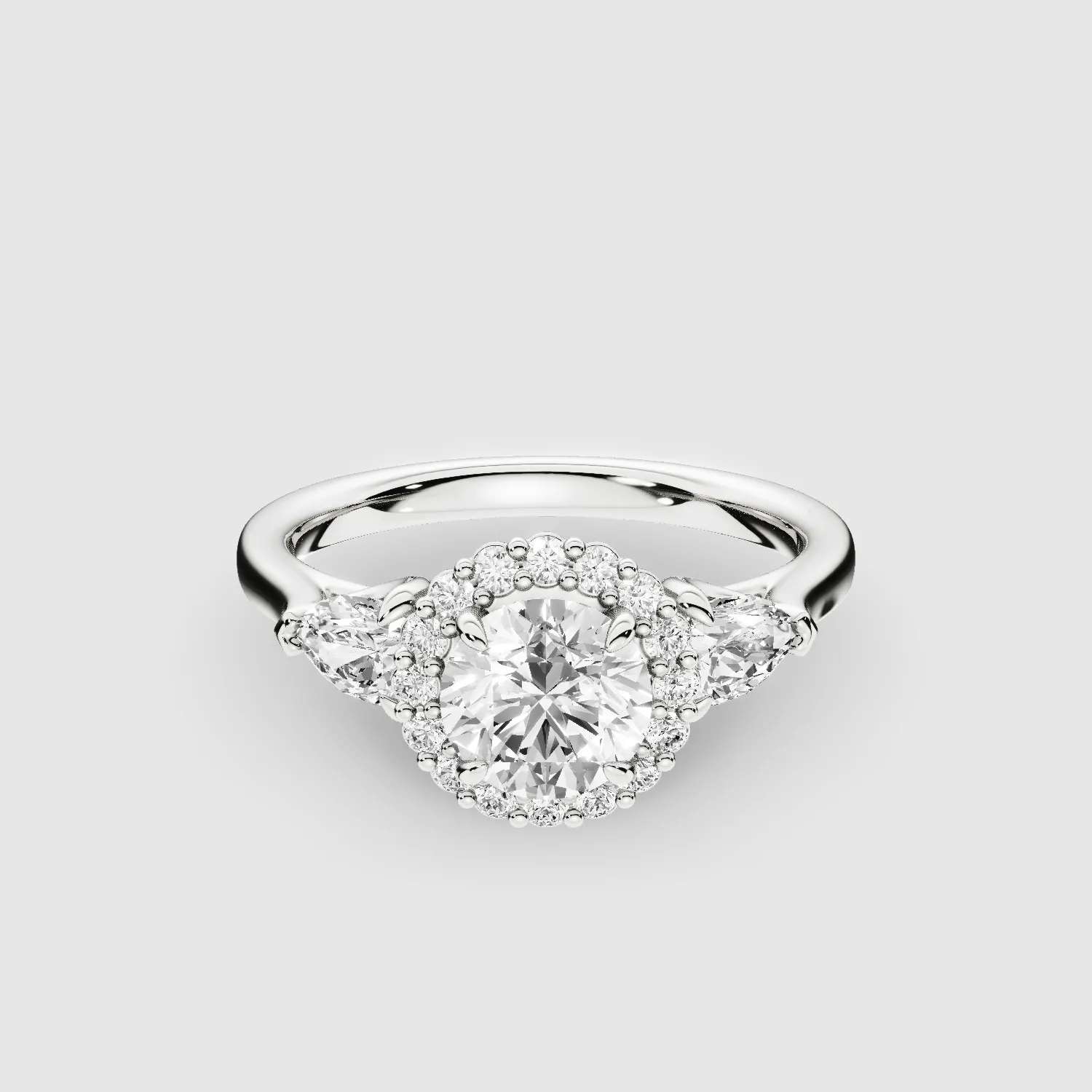 Anastasia Three Stone Lab Grown Solitaire Diamond Ring - The Mystic Halo Collection-Round