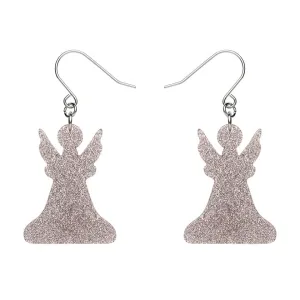 Angel Glitter Drop Earrings - Silver