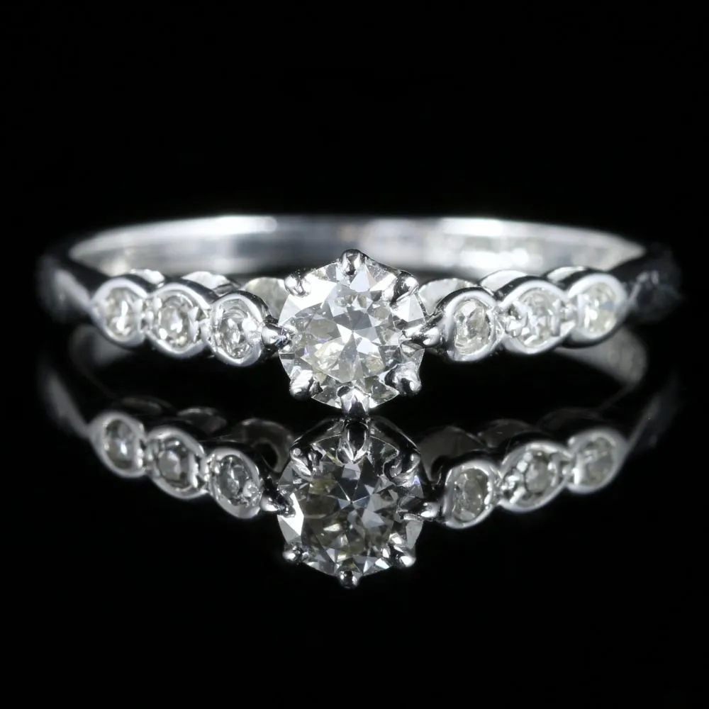 Antique Edwardian Diamond Engagement Ring 18Ct White Gold Circa 1915