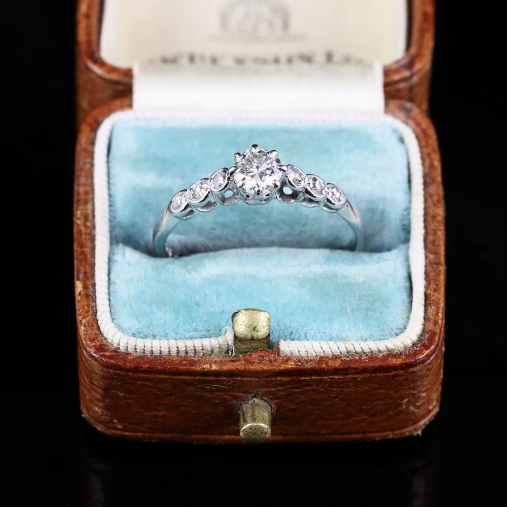 Antique Edwardian Diamond Engagement Ring 18Ct White Gold Circa 1915