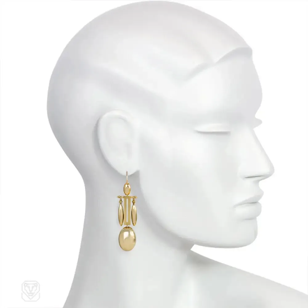 Antique gold oblong pendant earrings