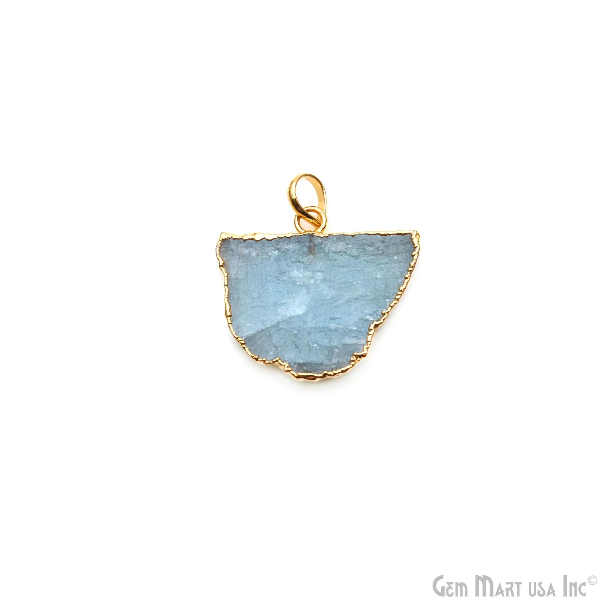 Aquamarine Free Form shape 29x26mm Gold Electroplated Gemstone Single Bail Pendant