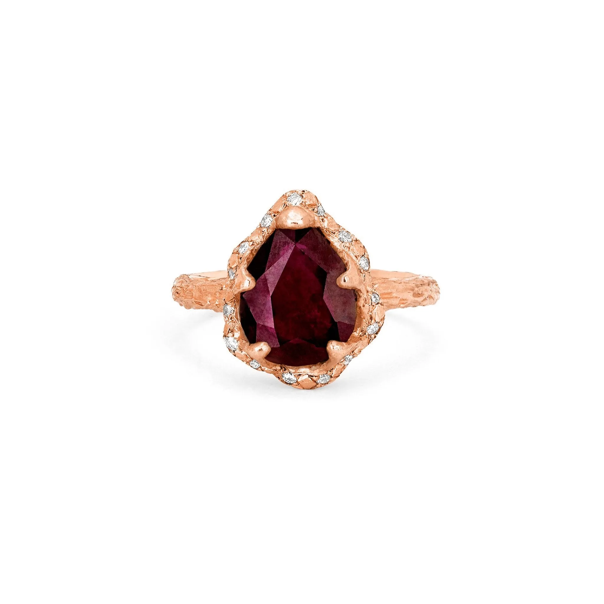 Baby Queen Water Drop Ruby Ring with Sprinkled Diamonds