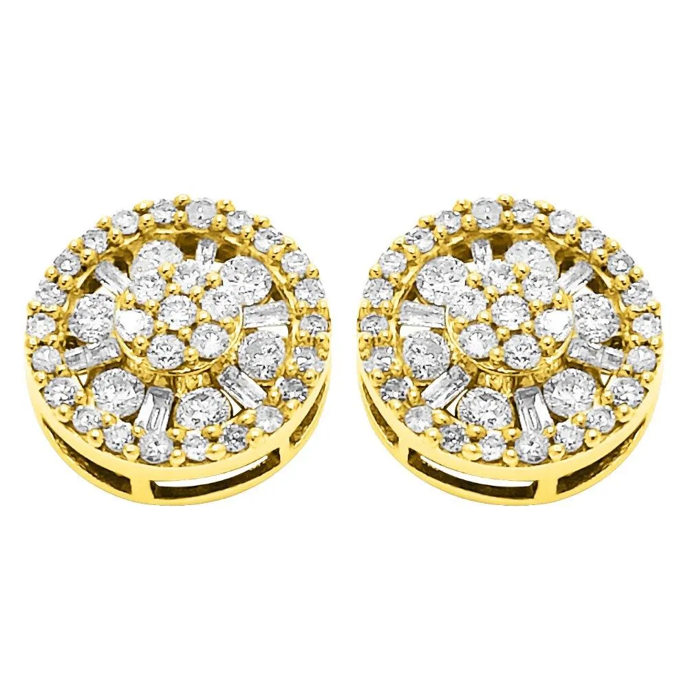 Baguette Wheel Diamond Earrings 1.00cttw 10K Yellow Gold