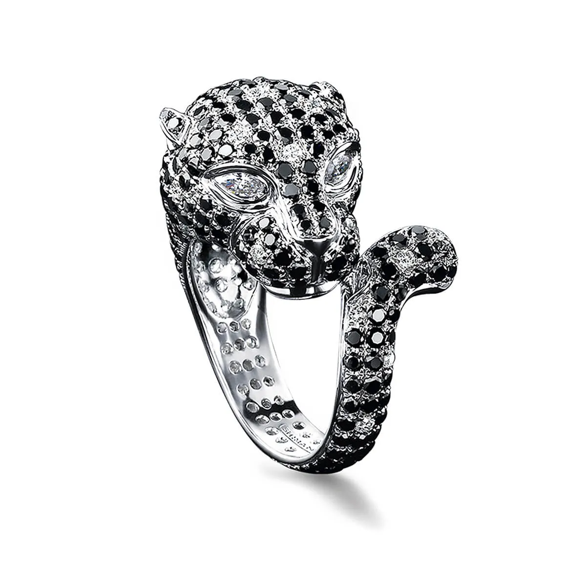 Black and White Diamond Panther Ring