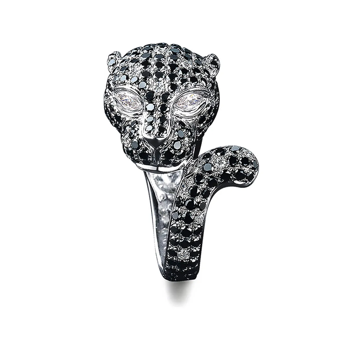 Black and White Diamond Panther Ring