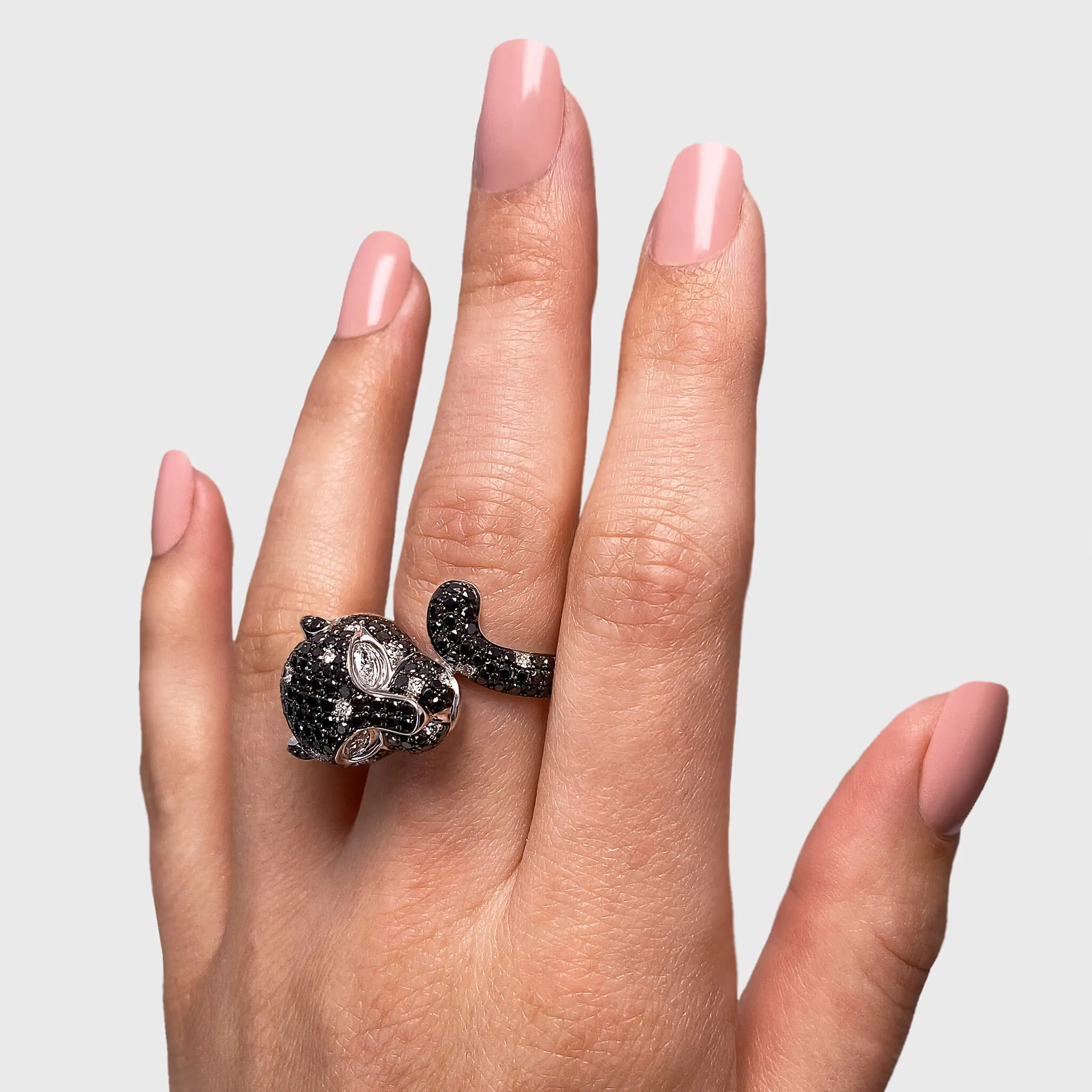 Black and White Diamond Panther Ring