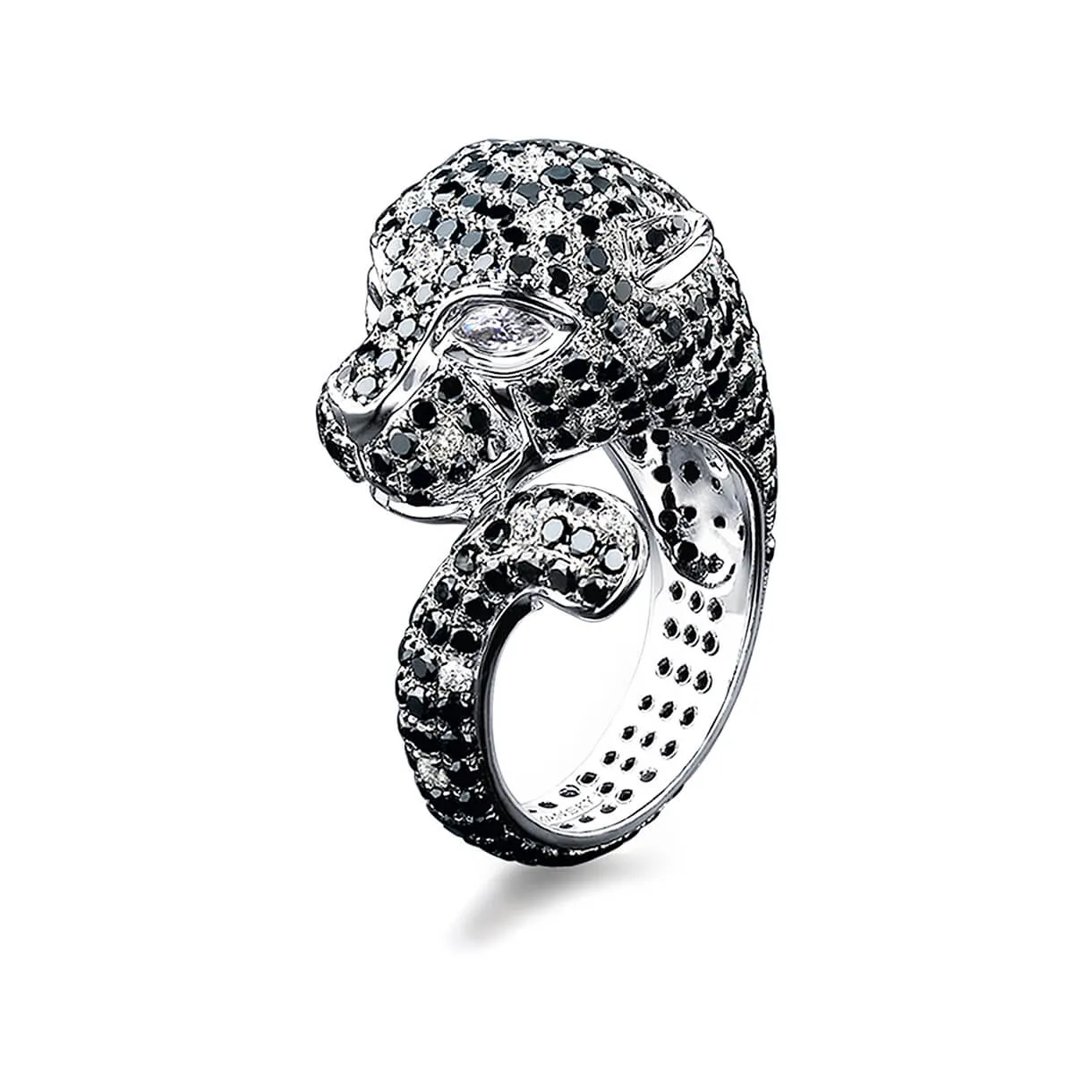 Black and White Diamond Panther Ring