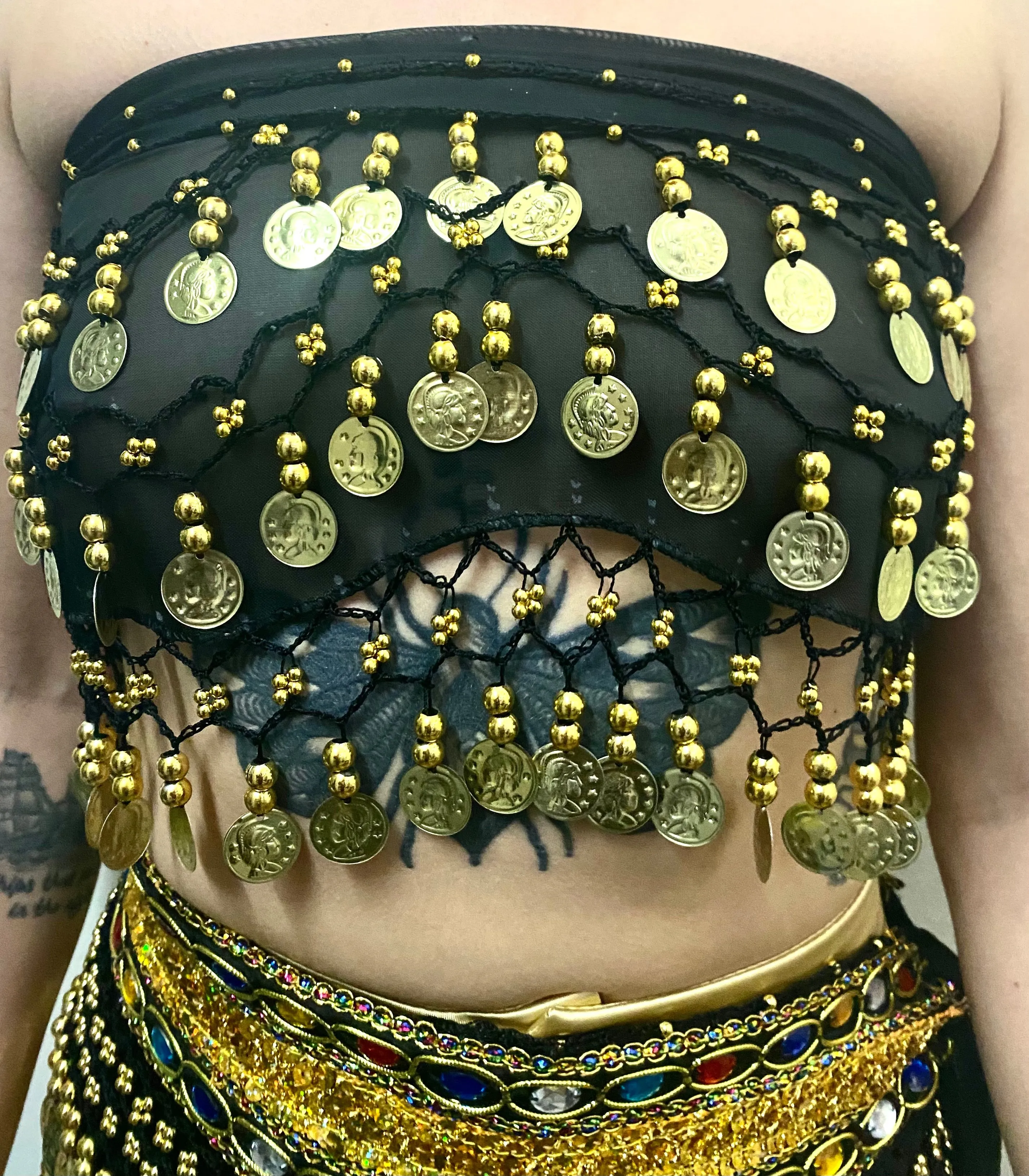 Black Bellydance Gold Coin Belt