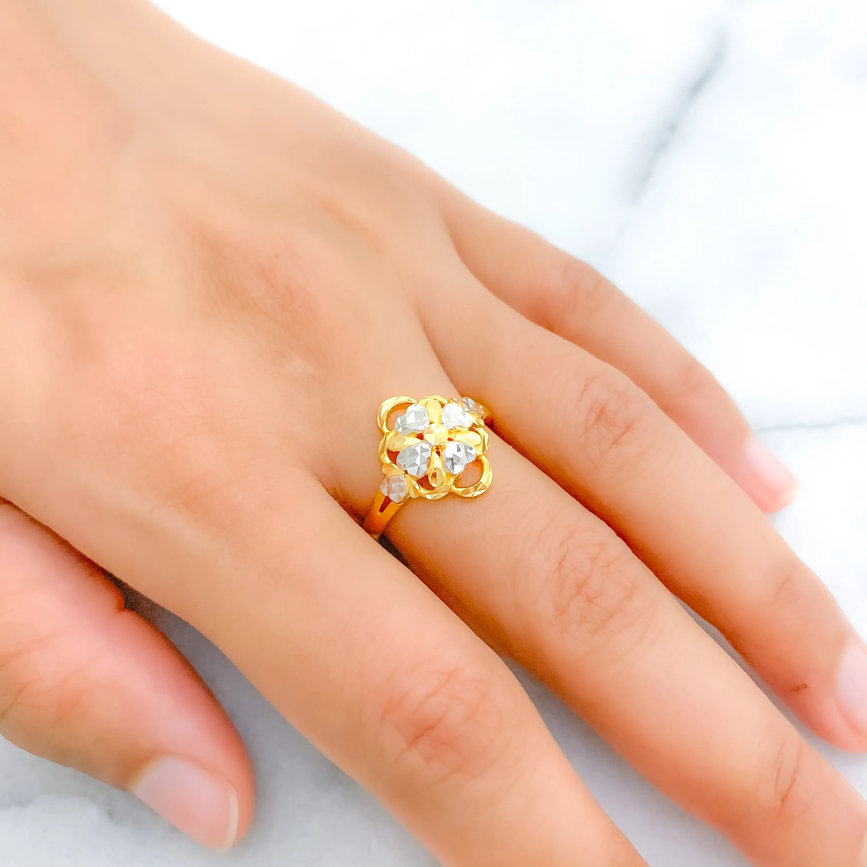 Blooming Floral Heart 22k Gold Ring