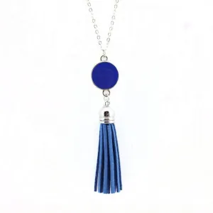 Blue Enameled Disc and Tassel Long Necklace