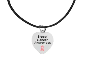 Breast Cancer Awareness Heart Leather Cord Necklaces