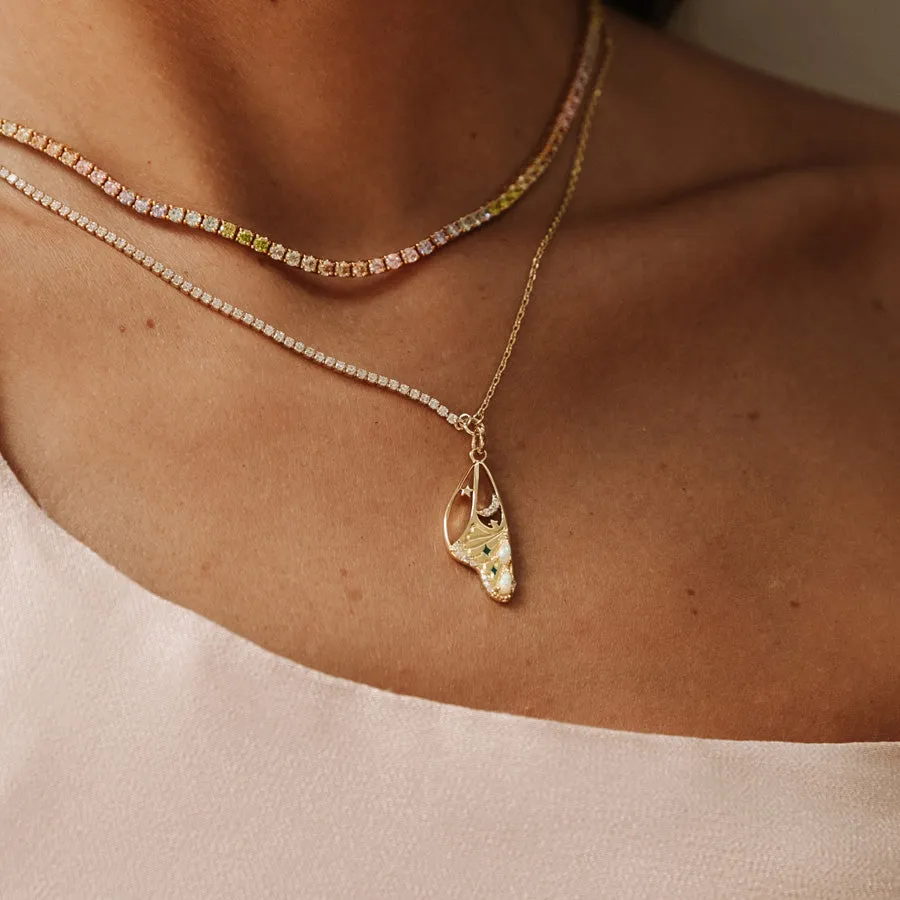 Butterfly Tennis Opal & Gold Necklace