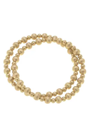 Canvas Kayla Ball Bead Stretch Bracelet Stack in Gold