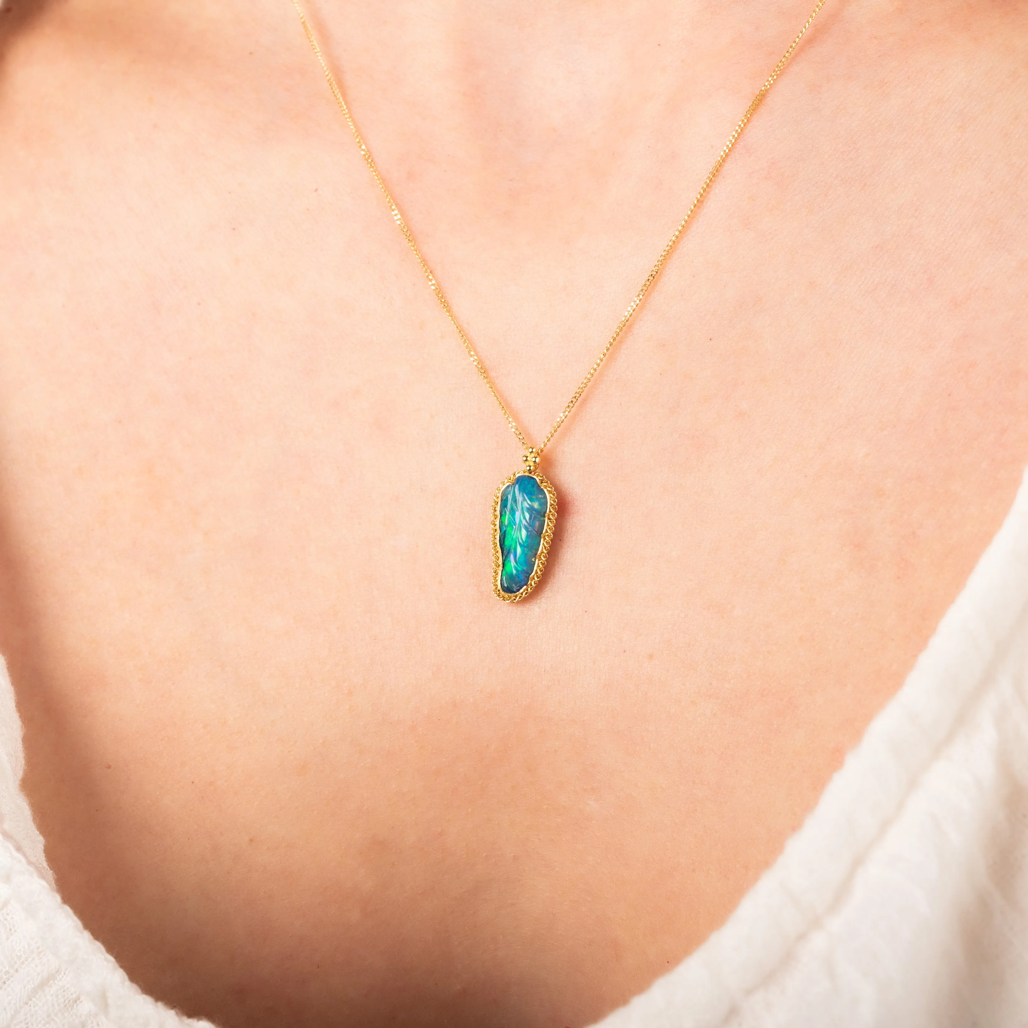 Carved Ethiopian Opal Necklace