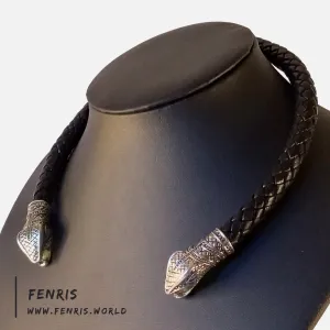 Celtic Torc Silver Snake Black Leather | Fenris