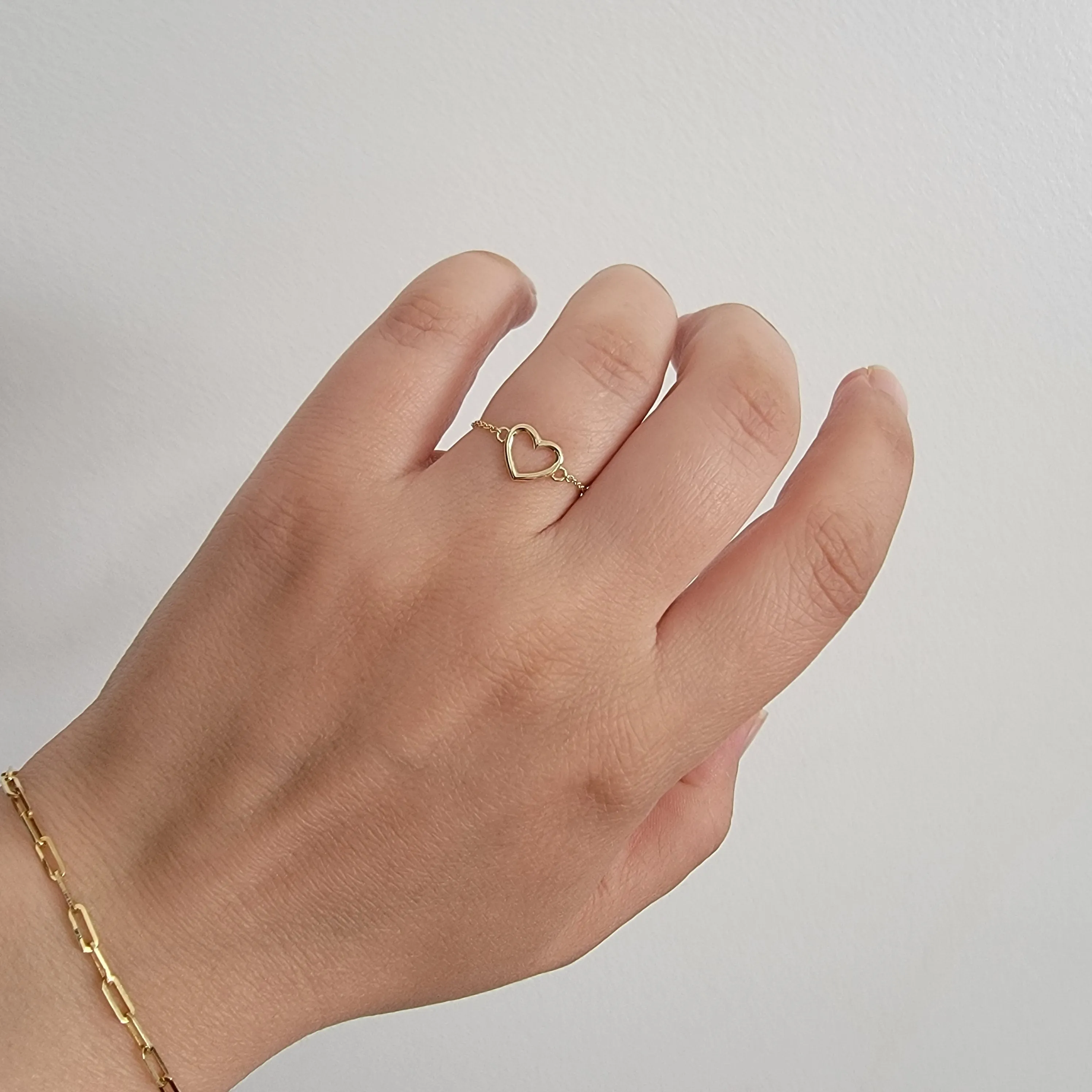 Chain Ring, 14k Solid Gold Chain Ring, Heart Chain Ring, Minimalist Ring, Dainty Ring, Gold Heart Ring, Ring for Her, Stacking Rings