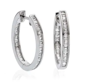 Channel Set Baguette Cut Hoop Earrings