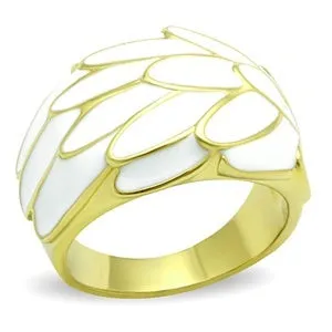 CJG1443 Wholesale White Epoxy Gold Plated Stainless Steel Cocktail Ring