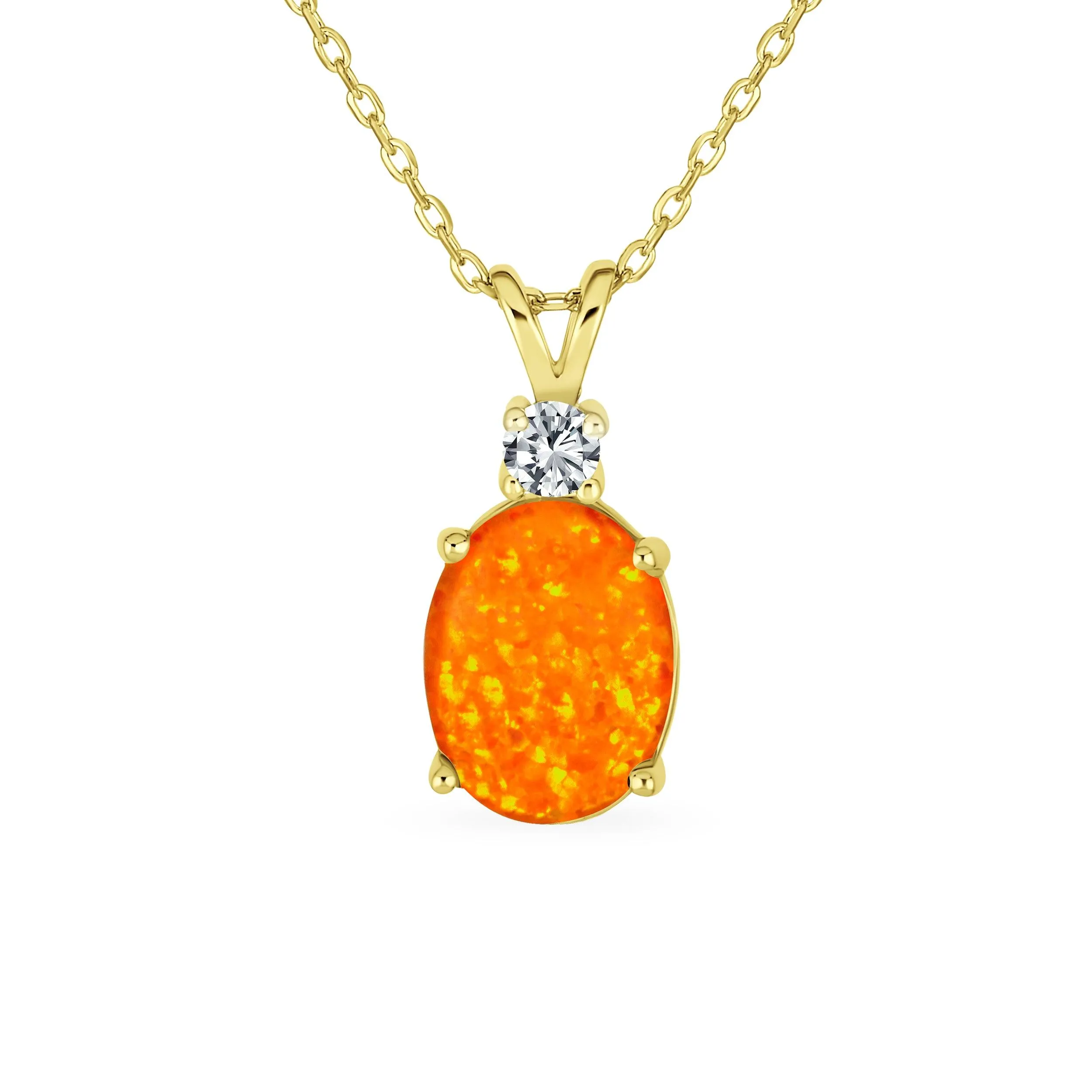 Classic Gemstone CZ Accent Opal Pendant Necklace 14K Gold Plated 16-18 Inch