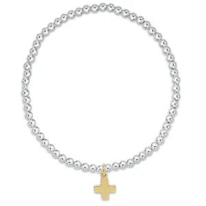 Classic Sterling Mixed Metal 3mm Bead Bracelet - Signature Cross Gold Charm