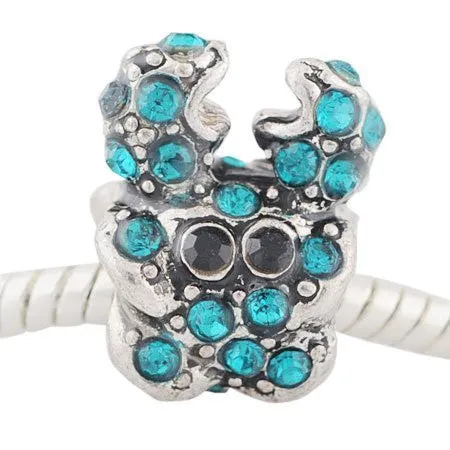 Crab with Crystals Spacer Bead For Snake Chain Bracelet (Aqua)