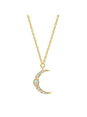 CZ & Opal Moon Pendant Necklace