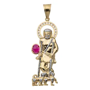 CZ Halo Saint Lazarus Pendant 10K Yellow Gold