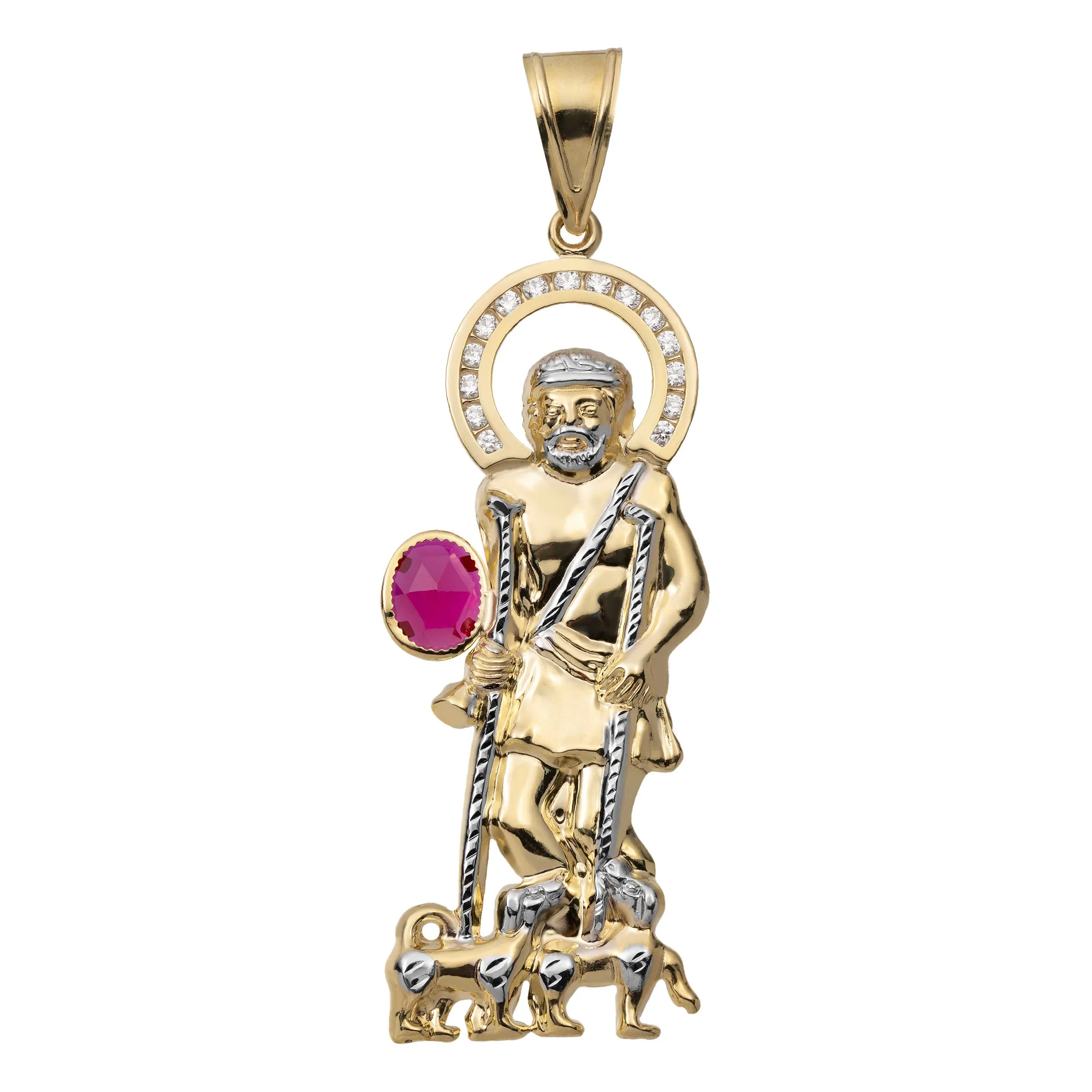 CZ Halo Saint Lazarus Pendant 10K Yellow Gold