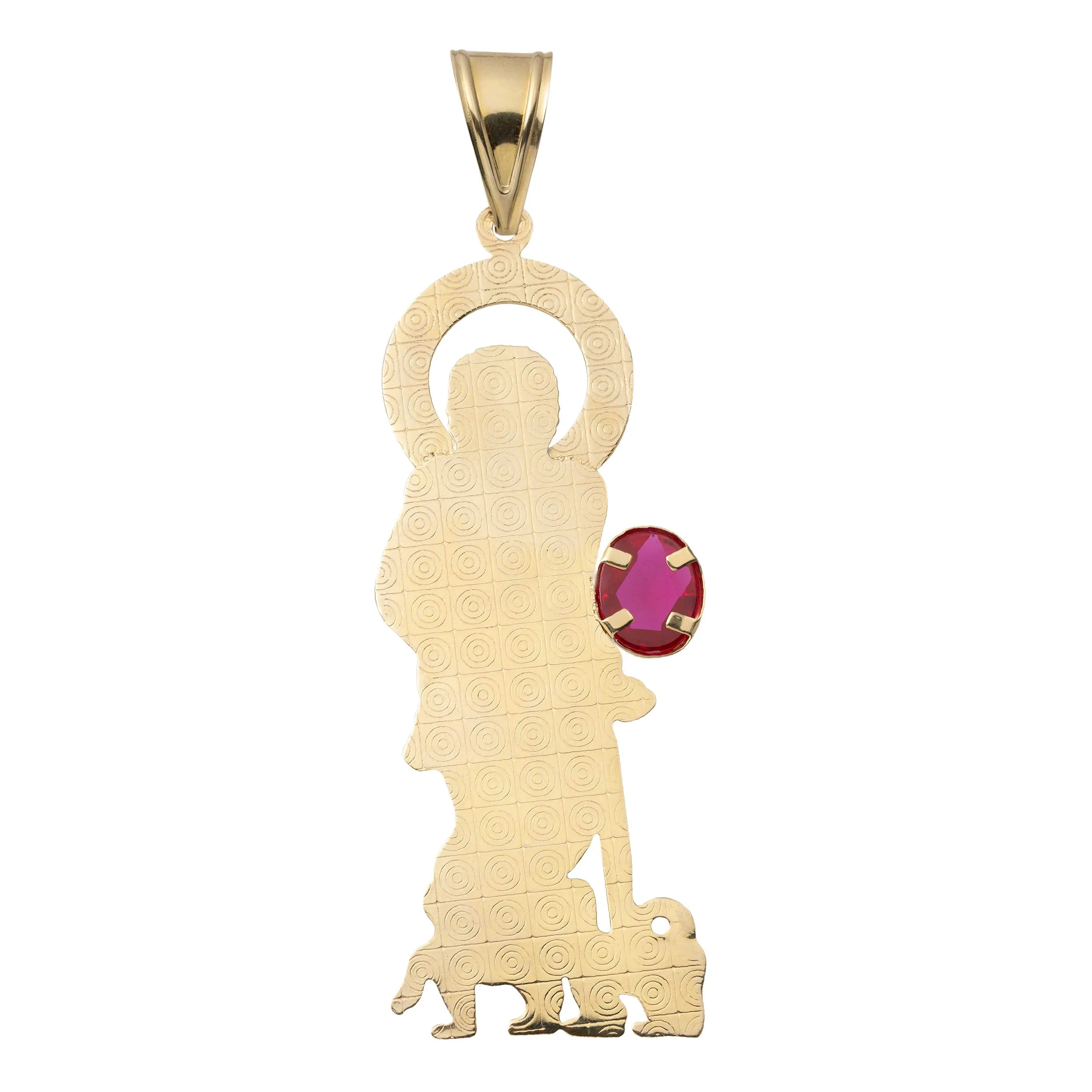 CZ Halo Saint Lazarus Pendant 10K Yellow Gold